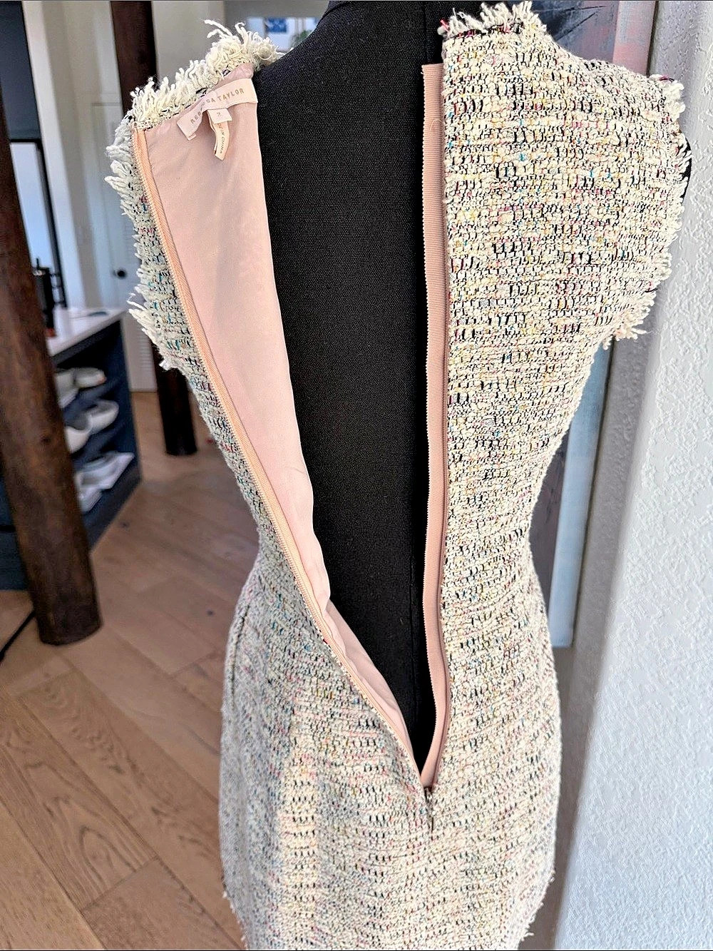 Rebecca Taylor Boucle Tweed Mini Dress in Pink & Cream Size 2 - Picture 6 of 11